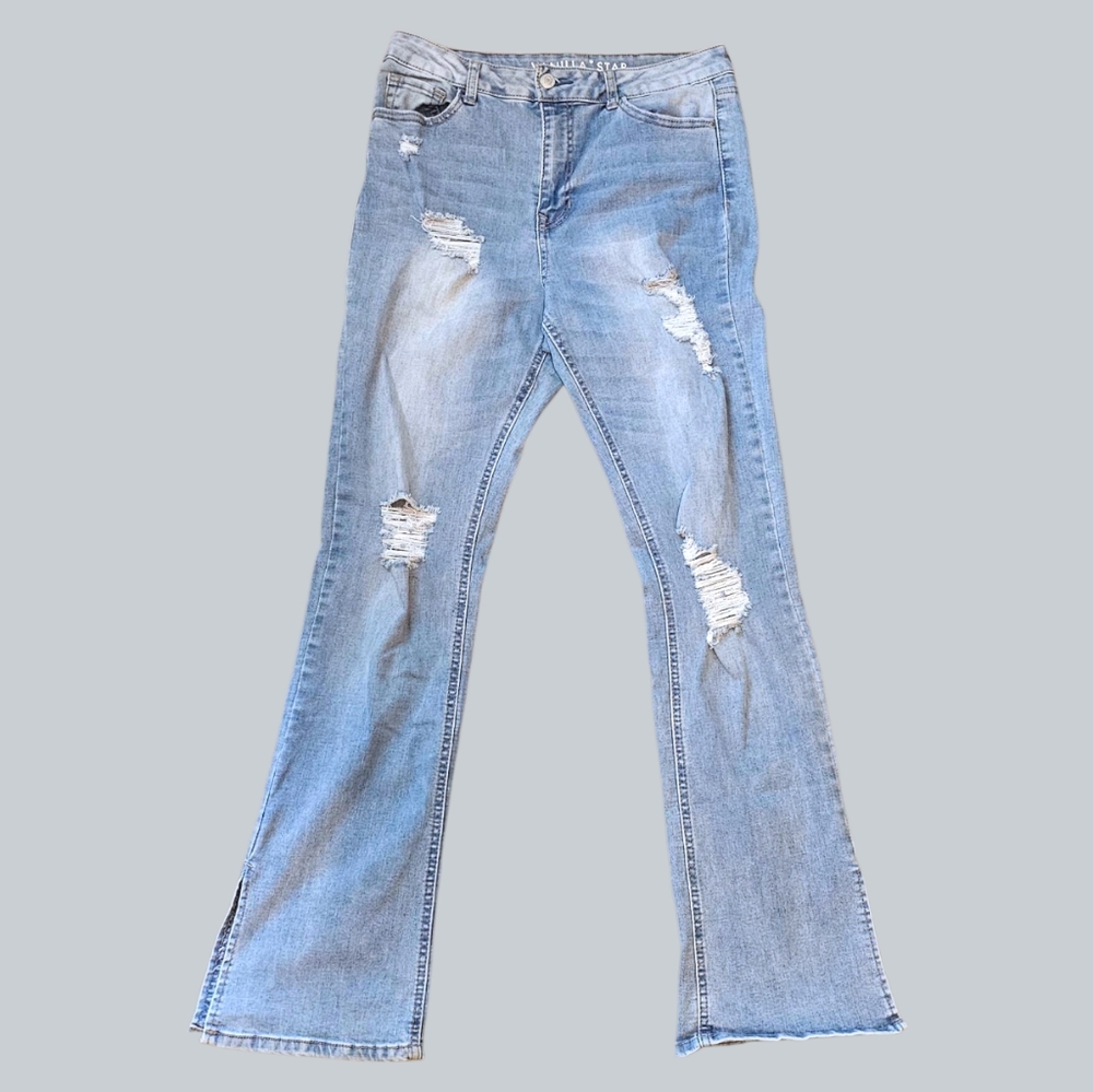 Vanilla Star Light Blue Distressed Flare Jeans Size 13
